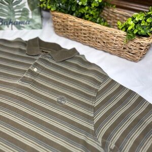 Timberland Men's Polo Shirt - Brown and Gray Stripes